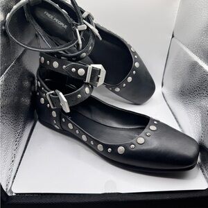 Free People Mystic Black Double Strap Flats with Studded Details
